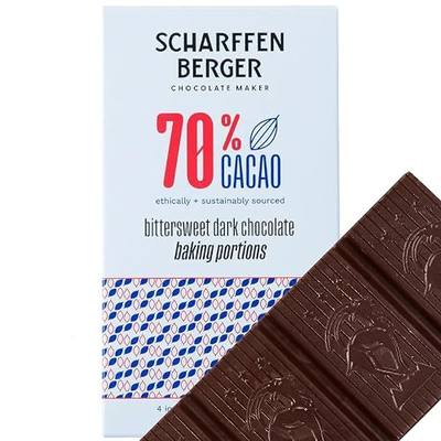 Scharffen Berger Baking Chocolate Bar (4 Ounce, Pack of 3) - Bittersweet Dark Chocolate Bar, 70% Cacao, Gluten Free, Non GMO Natural Chocolate Bars, Individual Baking Chocolate Block