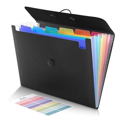SKYDUE Accordion File Organizer, Expanding File Folder with 7 Pockets, Portable Receipt Paper Bill Document Organizer, Letter/A4 Size Filing Folder School Office Supplies, Black