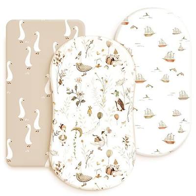 GRSSDER Stretchy Ultra Soft Fitted Bassinet Sheets 3 Pack, Universal Fitted for Oval Rectangle Bassinet Mattresses Safe and Snug, Stylish Bassinet Sheet Gender-Neutral Print for Baby