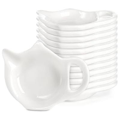 Elsjoy 12 Pack Ceramic Tea Bag Holder Plates, Teapot Shaped Tea Bag Coaster for Used Tea Bag, Small Tea Bag Dish Set, Afternoon Tea Accessories