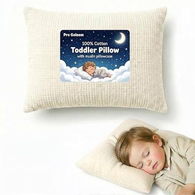 Pro Goleem Toddler Pillow with 100% Muslin Cotton Pillowcase, 13x18, Beige | Ultra Soft, Breathable & Machine Washable Kids Pillow for Sleeping, Travel, Daycare & Preschool Nap(Ages 2+)