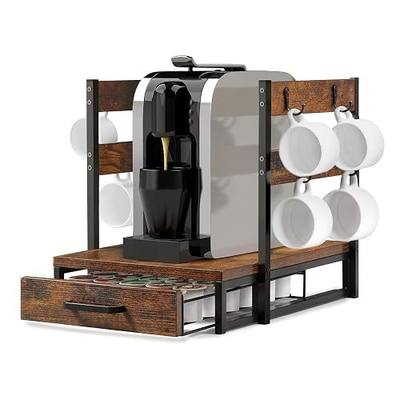 Evermagin K Cup Holder, Coffee Pod Holder Compatible with Keurig | K cup organizer for 35 Pods, Coffee Station Organizer for Countertop with 8 Mug Hooks, Easy Assembly, Rustic Brown