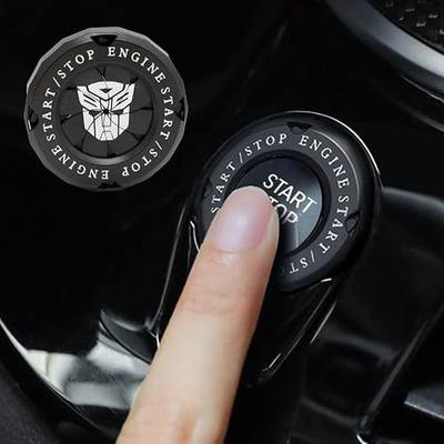 Push Start Button Cover Rotary Car Engine Start Stop Button Cover Anti Scratch Universal Zinc Alloy Black Motorcycle Ignition Key Switch Cover DIY Car Interior Decoration Accessories Autobots Style