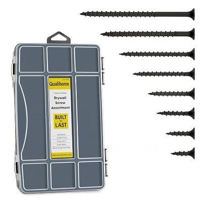 Qualihome Drywall Screw Assortment Kit - Coarse Thread, for Wood & Sheetrock - 7 Sizes (5/8” to 3”) - Black Screws for Drywall - Wood Screws Assortment Kit - Includes Black Drywall Screws