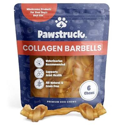 Pawstruck Natural Large Collagen Stick Barbells for Dogs - Vet-Approved Long Lasting Chew Alternative to Rawhide & Bully Sticks, with Glucosamine & Chondroitin - 6 Pack, Packaging May Vary