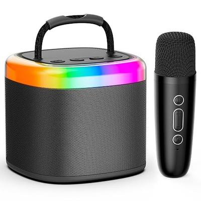 JYX Mini Karaoke Machine for Kids - Black Bluetooth Speaker Unpowered Cabinets with Party Lights and 1 Wireless Microphone, Great for Adults, Ideal for Family Home Parties and Birthday Gifts