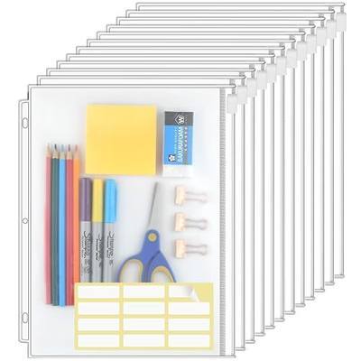 KTRIO 12 Pack Binder Pockets, 8.5 x 11 Zipper Pouches for 3 Ring Binders | Thickened PVC Document Folders, 3 Holes Pre-Punched Fits Standard Binder Letter-Size Paper Storage, Business Office Supplies