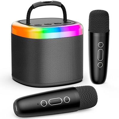 JYX Mini Karaoke Machine for Kids, Portable Bluetooth Karaoke Speaker Unpowered Cabinets with 2 Wireless Microphones and Party Lights and Adults, Birthday Gifts for Girls Boys Family Party(Dark Gray)