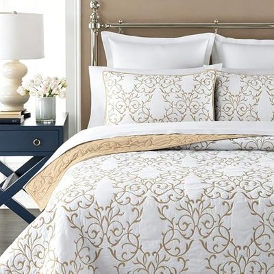 mixinni King Size Blue Plam Leaves Quilt Set Soft Cotton Bedspread Coverlet Set-King Size
