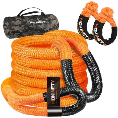 Kinetic Recovery Tow Rope: 1-1/8" x 30ft 48000LBS Snatch Strap with Soft Shackles Heavy Duty Offroad Towing Straps Kit for Trucks SUV UTV ATV Tractor Car Jeep - Gray