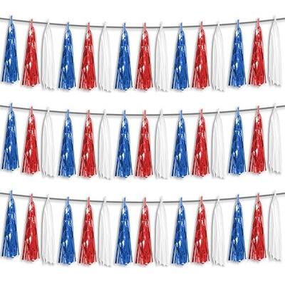 3P Red Blue White Foil Fringe Metallic Tassel Streamers Banner Tassel Garland for Parade Floats, Bachelorette, Wedding, Birthday, Halloween, Christmas, Bridal/Baby Shower Party Decorations