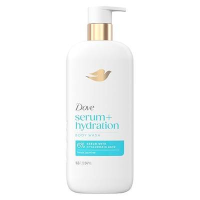 Dove Body Wash Hydration Boost Actively drenches dry skin 6% hydration serum with hyaluronic 18.5 oz