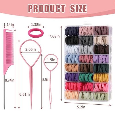 288PCS Hair Ties Set - 24 Colors Small Ponytail Holders with Styling Tools, Seamless Cotton Hair Ties with Clear Organizer Box, Toddler Hair Accessories, Perfect Christmas Birthday Gifts for Girls