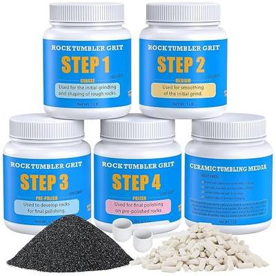 Rock Tumbler Grit and Ceramic Tumbling Media 4 Pounds, Polish Up to 25 lbs. of Rocks, 4-Step Polish Refill Media Kit, Compatible with All Rock Tumblers, Essential Polishing Kit for Adults