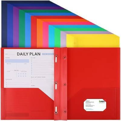 Cholemy 72 Packs Pocket Folders with Prongs Heavy Duty Plastic Folder with Business Card Slot 3 Prong Fasteners for School Office (Bright)