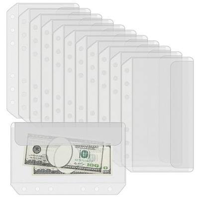 Antner 12PCS A5 Binder Pockets No Zipper 6-Hole Cash Stuffing Envelopes Planner Inserts for A5 Binder, Clear PVC Zipless Loose Leaf Bags Binder Pouch Money Saving Budget Envelopes for Cash Budgeting