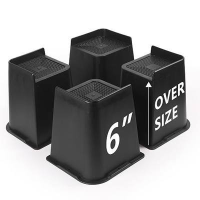 Bed Risers 6 inch Heavy Duty 4 Pack, L Shape Furniture Risers 6 inch, Oversized Lifts Risers for Couch, Table, Sofa, Desk, Chairs Legs, Dorm Beds Frame (Black 4-Pack,6 inch)