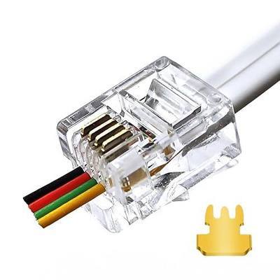 RJ11 6P4C Pass Through Connectors(25 Pieces Pack) Telephone Line Cable Wire Male Plug, AV00501