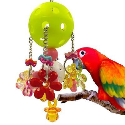 Pullable Bird Plastic Ball Toys with Acrylic Pacifiers and Flowers, Colorful Parrot Toys for Medium and Large Parrot Quaker Monk Parakeet Sun Conures (Light Green)