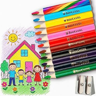 Jumbo Fat Triangle Colored Pencils for Kids, Toddler Pencils Set of 11 | Includes rainbow pencil & sharpener with thick 5mm natural wood core builds grip & proper writing posture - teacher approved