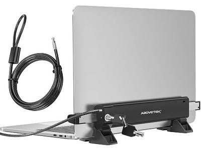 AboveTEK MacBook & Surface Laptop Locking Station with Combo Lock Cable, Anti Theft Folding Security Laptop Desk Mount, Adjustable & Portable, Fits 12"-16" Laptops/Notebooks (Black)