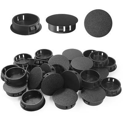 30pcs Plastic Hole Plugs, Snap in Locking Hole Tube Circular Locking Fastener Cover, Insert End Caps for Furniture Fencing Post Pipe - 32mm, Black