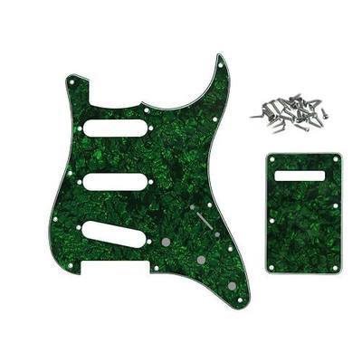11 Hole SSS Electric Guitar Pickguard Back Plate Tremolo Trem Cover with Pickguard Screws for 3 Single Coil Pickups Green Pearl