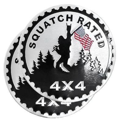 Squatch 2 PCS Badge Rated Metal Automotive Badge, 3D Round Car Badges Emblems, Compatible with Jeep Wrangler Vehicles Trucks SUV RV