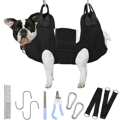 PatiencET Dog Grooming Hammock for Small Dogs Pet Hammock for Nail Trimming Dog Sling for Nail Clipping Dog Hanging Harness (Black S)