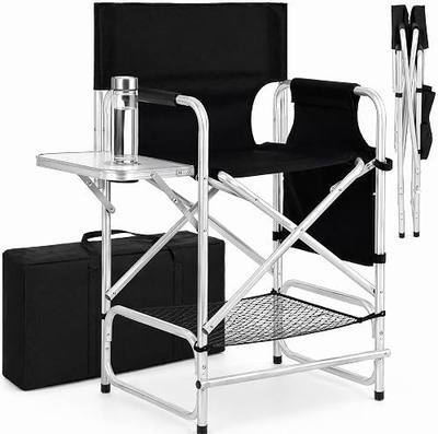 AQNIEGEP Makeup Chair for Makeup Artist 41" Tall Folding Directors Chair Makeup Artist Chair for Clients Directors Chair with Side Table Cup Holder Footrest Bags 400 lbs Load