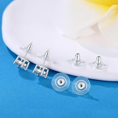 6 PCS Silver Locking Earring Backs for Studs Droopy Ears Heavy Earrings, 925 Sterling Silver Earrling Lifters Hypoallergenice Seucre Earring Backs Replacements for Women Men (Silver)