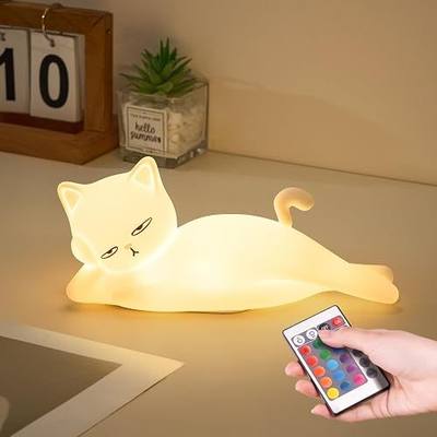 Lying Flat Cat Lamp Funny Gifts, 16 Colors+5 Dimming+Silicone Random Stuff, Touch+Remote+Recharge Night Light, Unique Cool Lamp,Cute Weird Stuff, Squishy Cat White Elephant Gifts for Adults/Teens/Kids