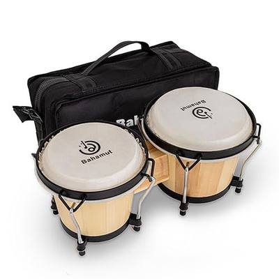 BAHAMUT Bongo Drum Set, 6"+7" Wooden Bongos Gift for Adults Beginners, Ideal Percussion for Education and Practice, Comes with Tuning Wrench & Waterproof Bag