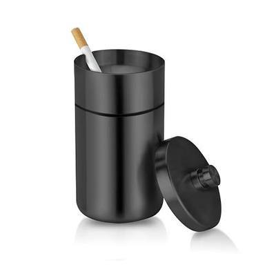 Car Ashtray with Lid Smell Proof Stainless Steel Portable Ash Tray for Car Cup Holder Detachable Windproof Extinguished Cigarette Bucket Automotive Ashtrays for Outdoor Home Office Black