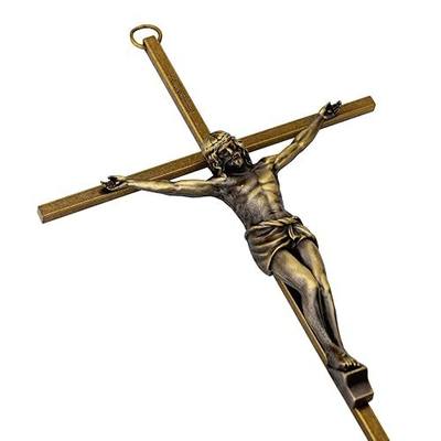 KUXBET Crucifix Wall Cross, Metal Vintage Wall Hanging Cross,10inch Antique Brass Jesus Crucifix Home Décor