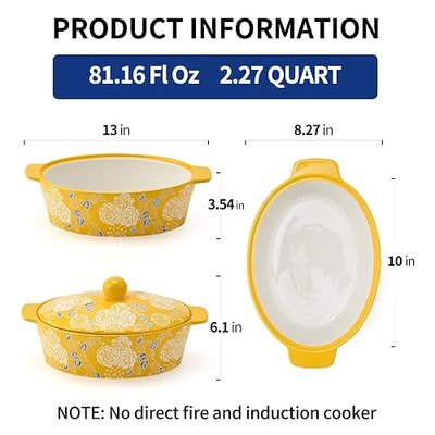 Ceramic Casserole Dish With Lid, Casserole Dishes for Oven, Baking Dish Lasagna Pans For Cooking, Oval Baking Pan, Dutch Oven, Perfect for Bread Baking and Serving, Housewarming, Christmas - Yellow