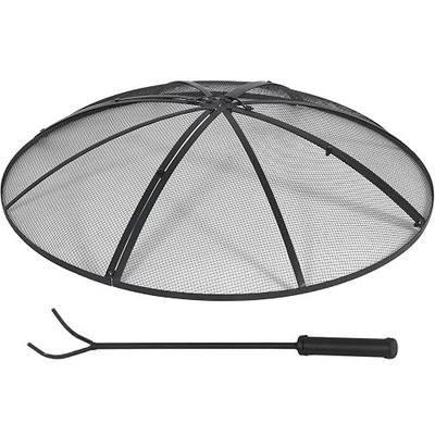 Fire Pit Spark Screen 40 Inch Cover Round, Heavy Duty Collapsible Outdoor Fire Pit Mesh Screen, Metal Fire Pits Top Lid with Ring Handle for Patio Backyard, Black
