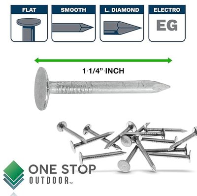 (250 Pack) 1-1/4-Inch Galvanized Roofing Nails Professional Grade - Used to fasten roofing felt, asphalt singles & insulation board (250)