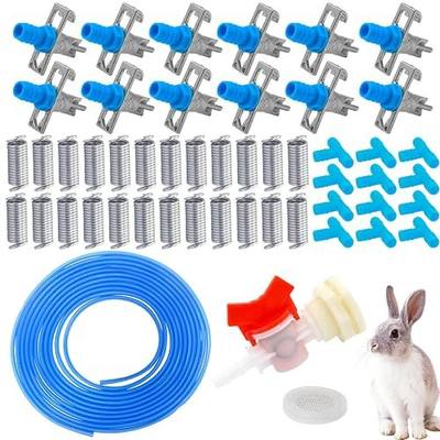 Rabbit Watering Kit, Dispenser & Watering System 32ft ID 5/16" Hose | Upgraded 12 Nipple Drinkers, 32ft Odorless 5/16" Hose, Barb to G1/2" Adapter, Bucket Connector, Easy Install, Durable 
