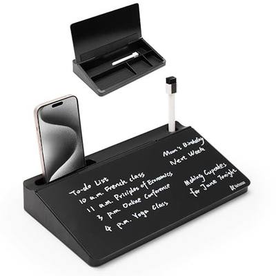 Varhomax Glass Desk Buddy Whiteboard with Storage | Small Dry Erase Desktop White Board Caddy To-do List Memo Notepad for Office, School and Home Office Supplies (Black)