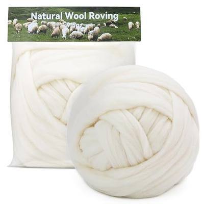 MORFEN 9.5 oz Wool Roving, Needle Felting Pure Wool Yarn,Needle Felt Roving Suitable for DIY Craft Materials(Bright White)