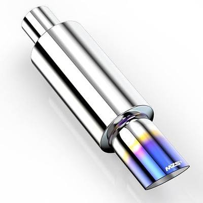 MZS Exhaust Muffler 2" Inlet (OD) 3" Outlet Exhaust Tips Titanium Burnt | 15" Length Straight Through, Universal Pipes for Car Sedan SUV Truck Vehicles, Stainless Steel