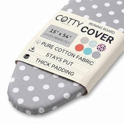 Extra Thick Ironing Board Cover 15x54 Standard Size, Padded Heat Reflective Scorch Resistant Cotton, Elastic Edges with Fastener Straps and Nose Pocket for Non-Slip Snug Fit, Gray Spotted