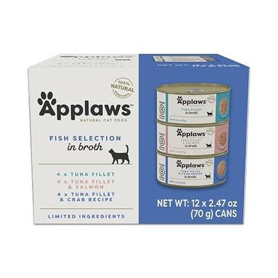 Applaws Fish Variety in Broth Wet Cat Food, 3-Flavor 12-Pack 2.47 oz Cans | 100% Natural, High Quality Ingredients, High Protein, No Artificial Additives, Limited Ingredients