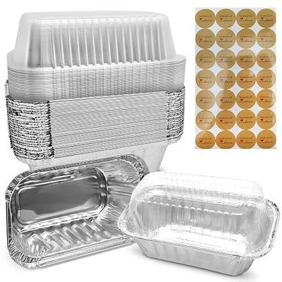 Mini Loaf Pans with Lids 50 Pack Small Aluminum Pans with Lids 6x3.5x2 complete with Baked with Love Stickers for Baking Bread, Fruit Cake, Banana Bread, Meatloaf and Baked Goods