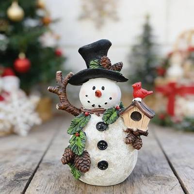 Snowman Decorations Indoor Snowman Figurines Decor Holiday Winter Ornament Christmas Figurines Table Decorations Gifts (Holding Cardinal)