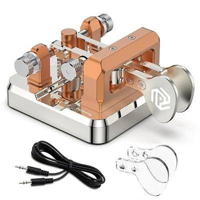 CW Key Morse Code Key Morse Telegraph Key Morse Code Key Aluminum Alloy CW Morse Code Key Square-Shaped Base Red (Silver)