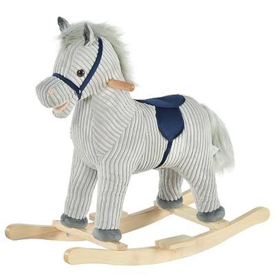 Qaba Kids Rocking Horse for Toddler 3-5 Plush with Realistic Sounds Gray | Ride on Horse, Wooden Rocker