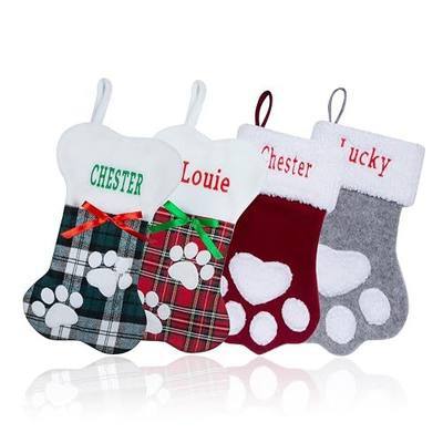 1Pc Personalized Cat Dog Christmas Stockings, Custom Embroidered Name Pet Cat Dog Stockings Christmas, Family Xmas Stocking for Dogs