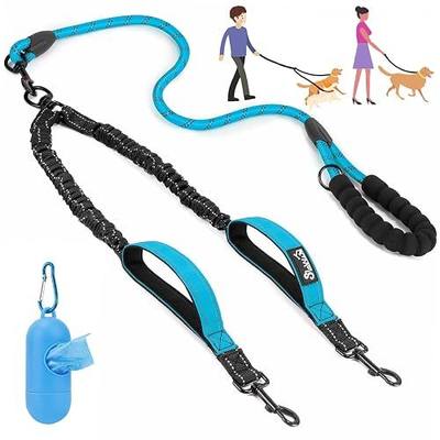 Lukovee Double Dog Leash, No Tangle 360° Swivel Heavy Duty Reflective Lead with Two Padded Handles Dual Dog Splitter, Comfortable Shock Absorbing Walking Training for Small Medium Large Dogs(Blue,M)